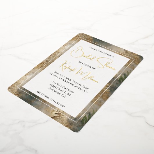 Tropische groene gouden bladeren bruidsdouche folie uitnodiging (Gedraaid)