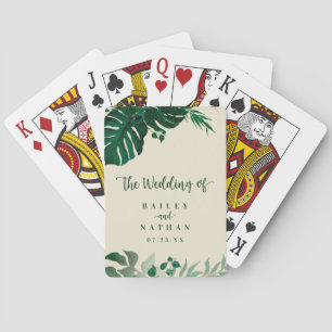 Tropische Groene & Gouden Bladerstrand Bruiloft Fa Pokerkaarten