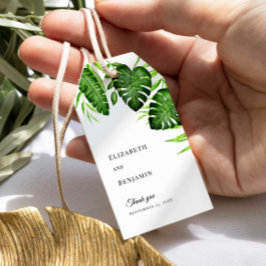 Tropische Groene Huwelijks Monstera Bladeren Elega Cadeaulabel
