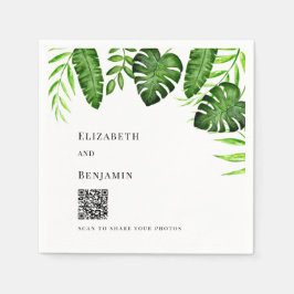 Tropische Groene Huwelijks QR Code Foto Share Servet