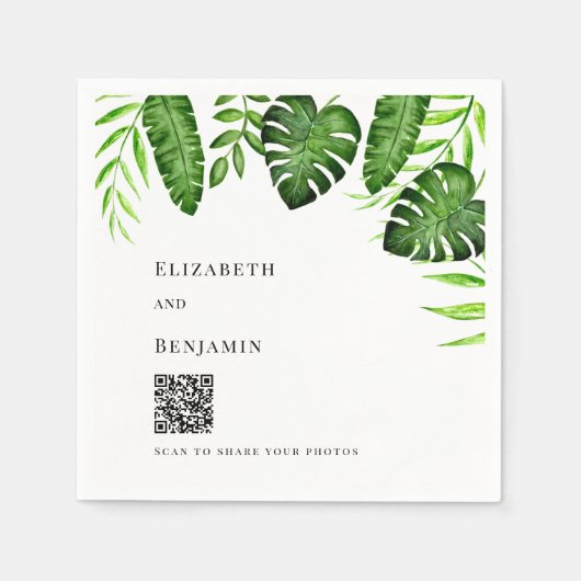 Tropische Groene Huwelijks QR Code Foto Share Servet (Voorkant)