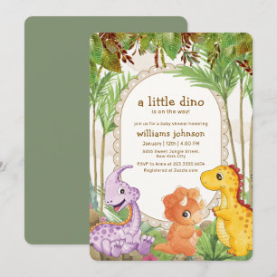 Tropische Groene Jungle Dinosaurus Baby Shower Kaart