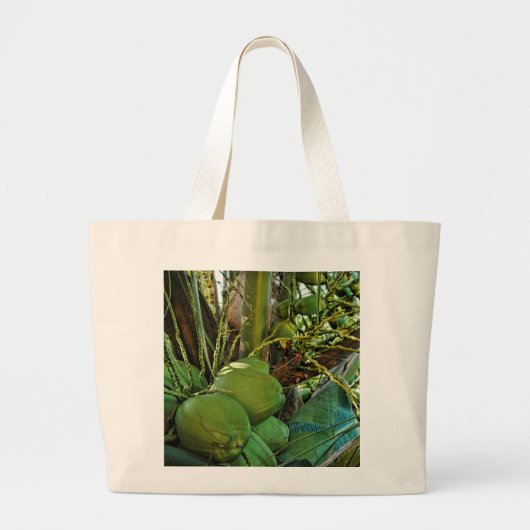 Tropische groene kokosnoten en palmbomen grote tote bag (Voorkant)