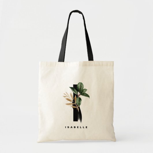Tropische groene letter I monogram gepersonaliseer Tote Bag (Voorkant)