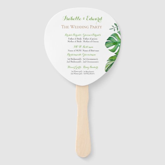 Tropische Groene Monster Leaves Wedding Ceremony H Handwaaier (Achterkant)