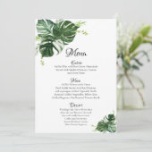 Tropische Groene Monstera Bladeren Bruiloft Menu (Staand voorkant)
