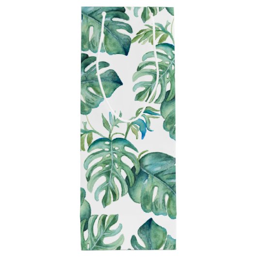 Tropische groene monstera palm laat Waterverf acht Wijn Cadeautas (Achterkant)