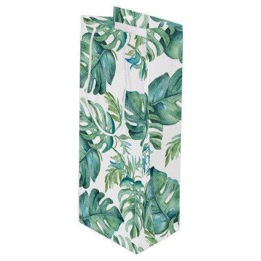 Tropische groene monstera palm laat Waterverf acht Wijn Cadeautas (Voorkant Gekanteld)