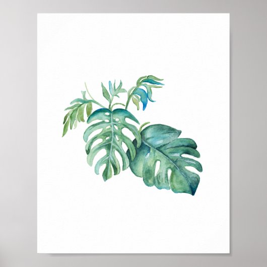 Tropische Groene Monstera Palm Leaf Waterverf Poster (Voorkant)