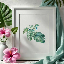Tropische Groene Monstera Palm Leaf Waterverf Poster