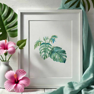 Tropische Groene Monstera Palm Leaf Waterverf Poster