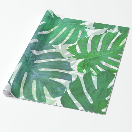 Tropische groene monstera palmbladeren cadeaupapier (Uitgerold)