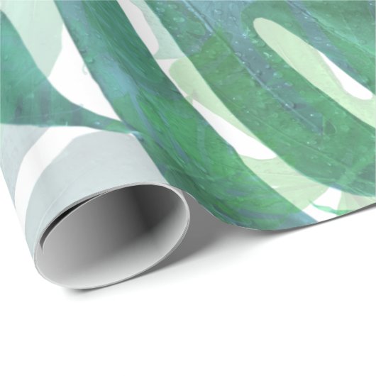 Tropische groene monstera palmbladeren cadeaupapier (Rol Hoek)