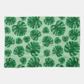 Tropische groene monstera palmbladeren theedoek (Horizontaal)