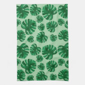 Tropische groene monstera palmbladeren theedoek (Verticaal)