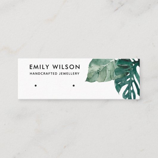 TROPISCHE GROENE MOSTERA FAUNA STUD OORBEL DISPLAY MINI VISITEKAARTJE (Voorkant)