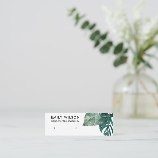 TROPISCHE GROENE MOSTERA FAUNA STUD OORBEL DISPLAY MINI VISITEKAARTJE (Staand voorkant)