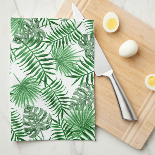 Tropische groene palm laat zomervakantie Waterverf Theedoek (Quarter Fold)