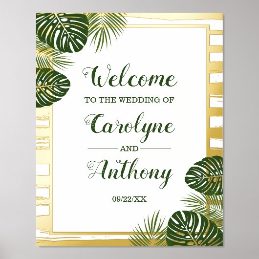 Tropische groene palm Leaf Beach Wedding Real Foli Folie Afdrukken (Voorkant)