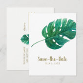 Tropische Groene Palm Leaf Hawaiian Save the Date Aankondigingskaart (Voorkant / Achterkant)