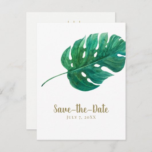 Tropische Groene Palm Leaf Hawaiian Save the Date Aankondigingskaart (Voorkant / Achterkant)