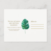 Tropische Groene Palm Leaf Hawaiian Save the Date Aankondigingskaart (Achterkant)