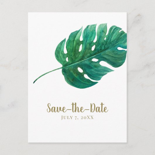 Tropische Groene Palm Leaf Hawaiian Save the Date Aankondigingskaart (Voorkant)
