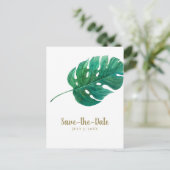 Tropische Groene Palm Leaf Hawaiian Save the Date Aankondigingskaart (Staand voorkant)