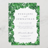 Tropische groene palm verlaat moderne bruiloft kaart (Voorkant / Achterkant)