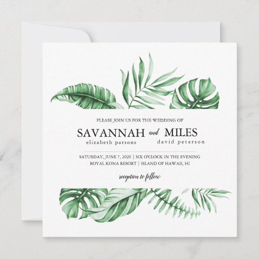 Tropische groene palmblad rand trouw uitnodiging (Voorkant)