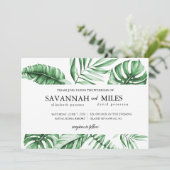 Tropische groene palmblad rand trouwkaart kaart (Staand voorkant)