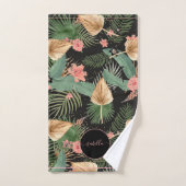 Tropische groene palmbladeren Bloemmonogram zwart Bad Handdoek (Handdoek)