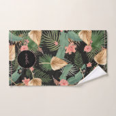Tropische groene palmbladeren Bloemmonogram zwart Bad Handdoek (Handdoek)