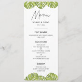 Tropische groene palmbladeren bruiloft menu (Voorkant)