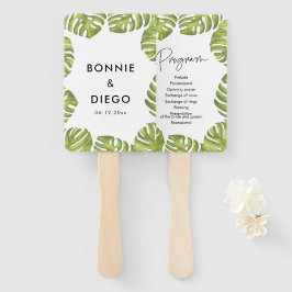Tropische groene palmbladeren bruiloft programma handwaaier