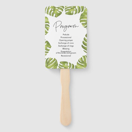 Tropische groene palmbladeren bruiloft programma handwaaier (Achterkant)