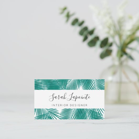 Tropische groene palmbladeren elegant ontwerp visitekaartje (Staand voorkant)