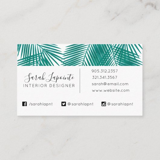 Tropische groene palmbladeren elegant ontwerp visitekaartje (Achterkant)