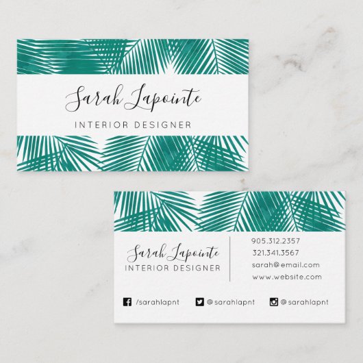 Tropische groene palmbladeren elegant ontwerp visitekaartje (Voorkant / Achterkant)