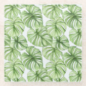 Tropische groene palmbladeren glazen onderzetter (Voorkant)