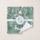 Tropische groene palmbladeren monogram naam bad handdoek (Wasdoekje)