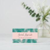 Tropische groene palmbladeren trendy design op roz visitekaartje (Staand voorkant)