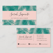 Tropische groene palmbladeren trendy design op roz visitekaartje (Voorkant / Achterkant)
