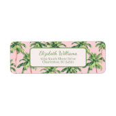 Tropische groene palmbomen op roze retouradres etiket (Voorkant)
