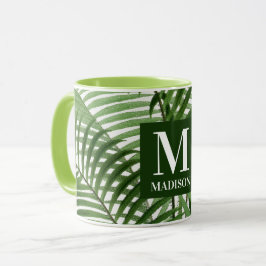 Tropische groene palmboom monogram mok