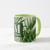 Tropische groene palmboom monogram mok (Voorkant rechts)