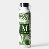 Tropische groene palmboom monogram waterfles (Voorkant)