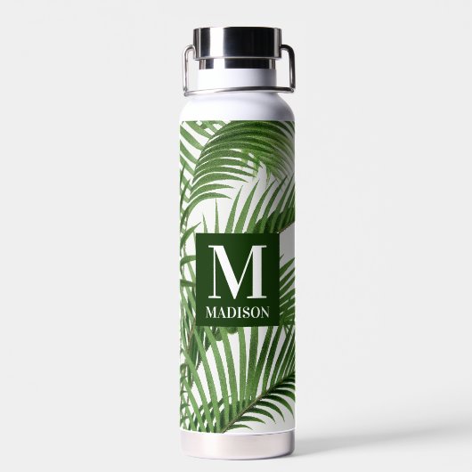 Tropische groene palmboom monogram waterfles (Achterkant)