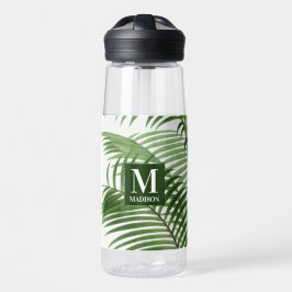 Tropische groene palmboom monogram waterfles