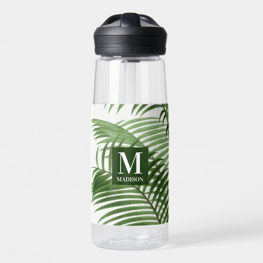 Tropische groene palmboom monogram waterfles (Voorkant)